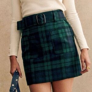 Sezane Green Plaid Mini Skirt